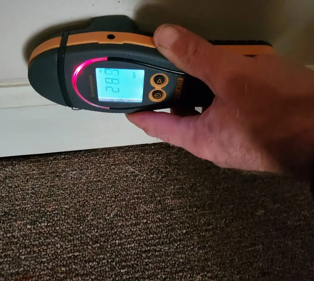 Moisture detection at baseboard during Storm Damage Restoration in Sheffield